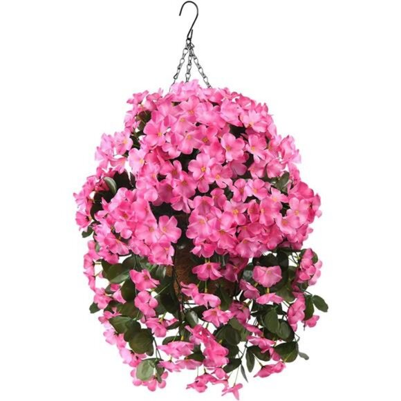 Artificial Hanging Flowers with Basket for Garden Outdoor Spring Summer Decor - Picture 1 of 7